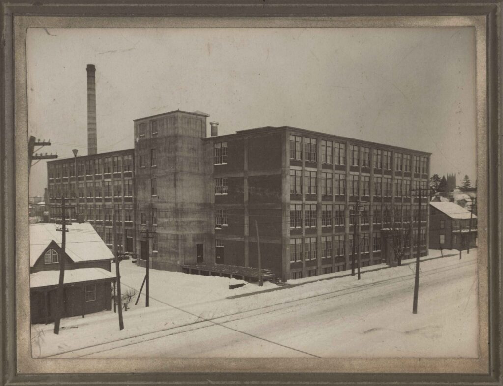 Historic photo of the old Kaufman factory building, taken in Kitchener, Ontario.